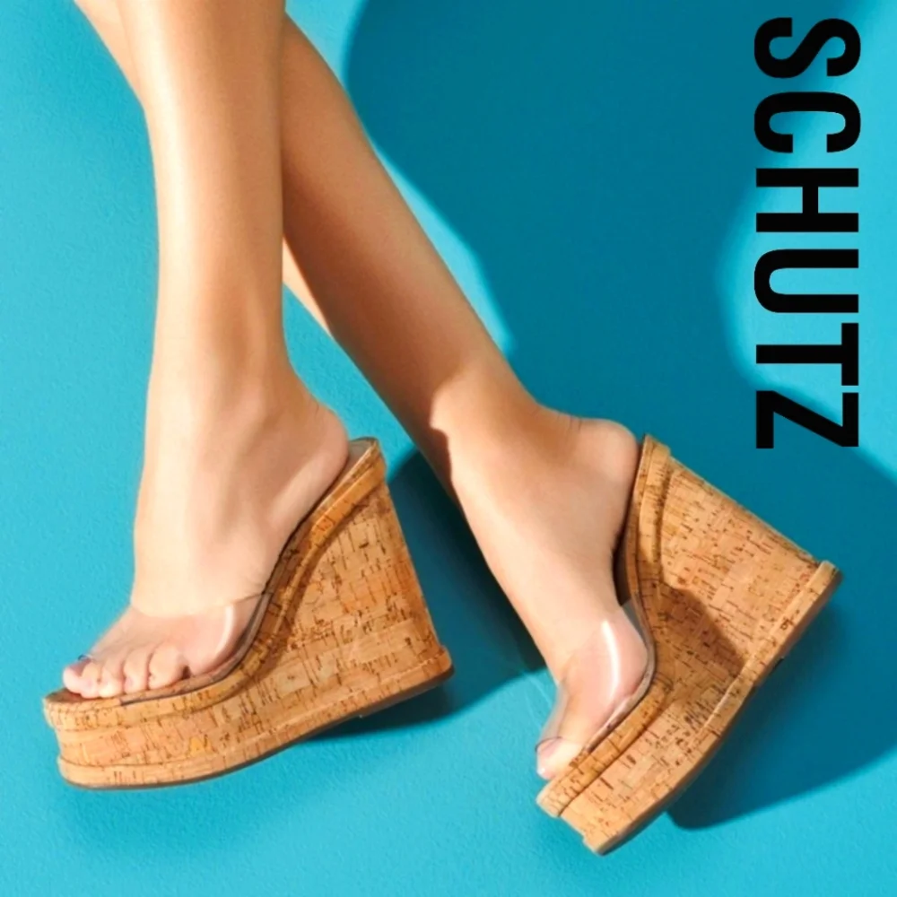 SCHUTZ - Dalle Vinyl Sandals, Transparent Tan Size 8.5 Medium US - Rare Find - Picture 1 of 9